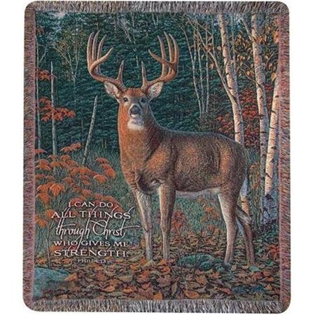 H2H 50 x 60 in. Autumn Sentinel Deer Inspirational Tapestry Throw Blanket H21588666